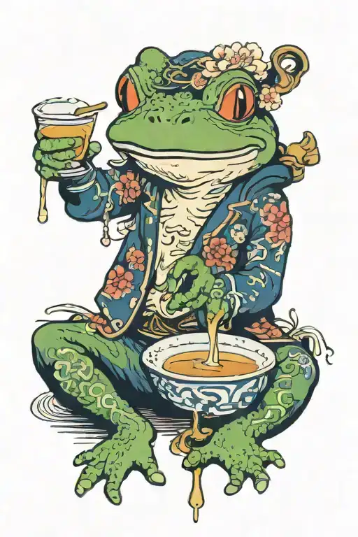 japanese frog drinking sake tattoo design idea