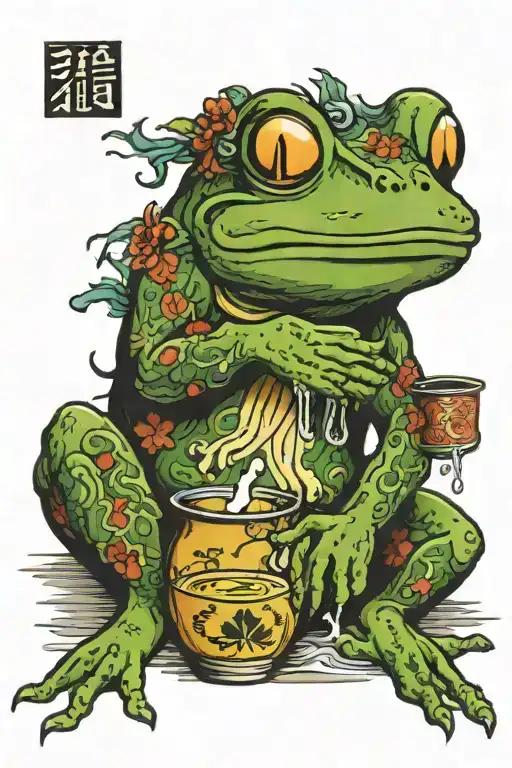 japanese frog drinking sake tattoo design idea