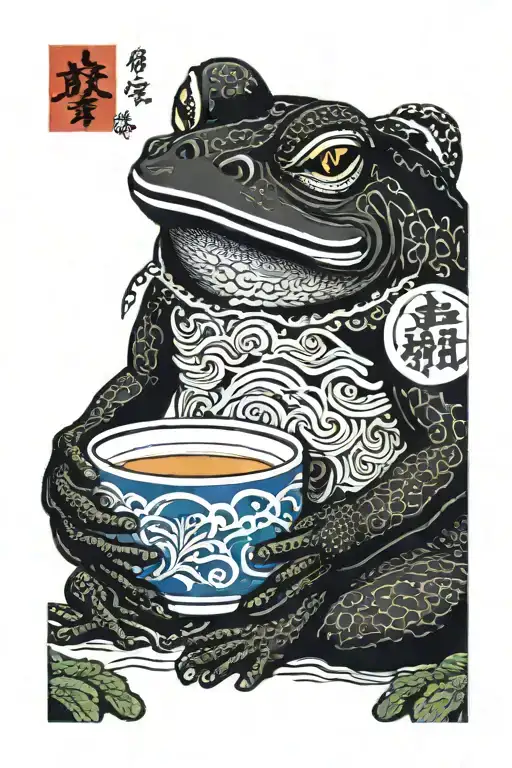japanese frog drinking sake tattoo design idea