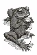 japanese frog drinking sake black and white  tattoo design idea