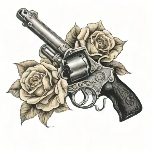 western revolver and roses intertwined tattoo design idea