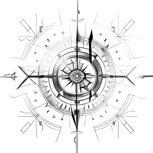 fine line tattoo with compass and a lightbulb lines arrow tattoo design idea
