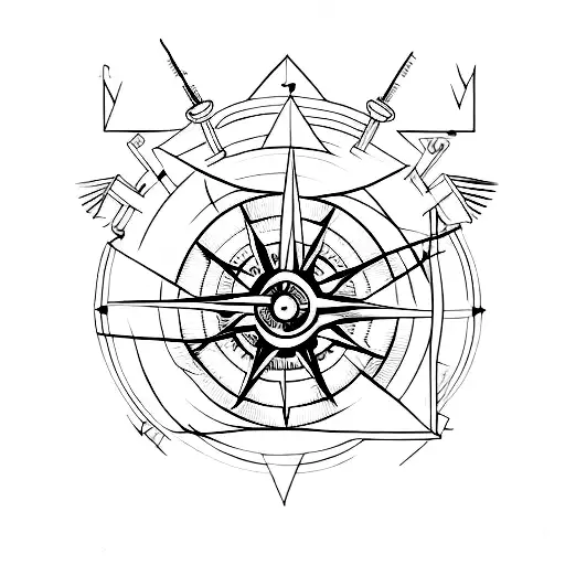 fine line tattoo with compass and a lightbulb lines arrow tattoo design idea