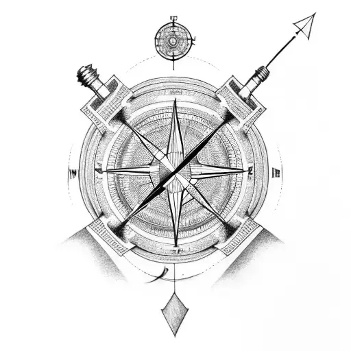 fine line tattoo with compass and a lightbulb lines arrow tattoo design idea