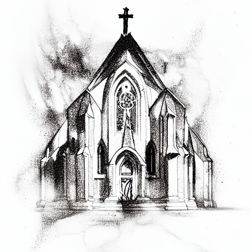 church destroyed by fire tattoo design idea