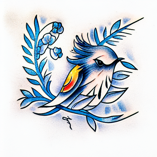 blue bird on branch tattoo design idea