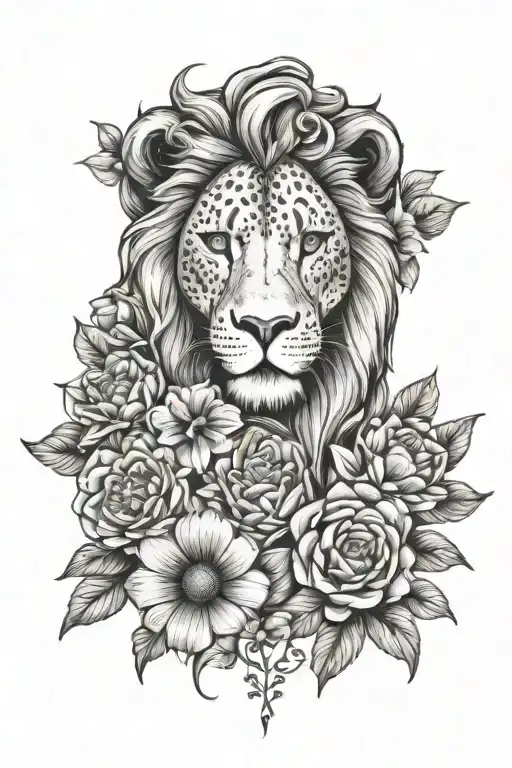 lion , flowers, lady bug inspired tattoo tattoo design idea