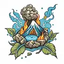 mini volcano with blue fire tattoo design idea