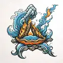 mini volcano with blue fire tattoo design idea
