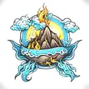 mini volcano with blue fire tattoo design idea