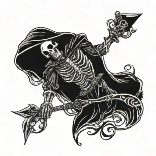 ouija board roses grim reaper standing tattoo design idea