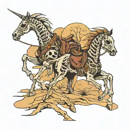 desert landscape skeleton horse with skeleton rider tattoo design idea