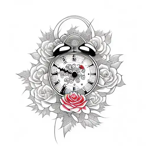 Japanese "Clock With Roses" Tattoo Idea BlackInk AI