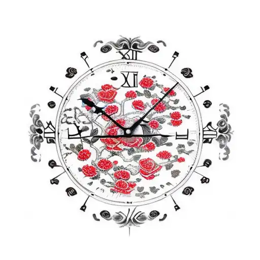 Japanese "Clock With Roses" Tattoo Idea BlackInk AI
