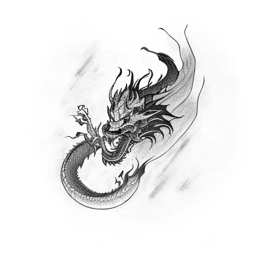 Mulan, dragon, flames, sword tattoo design idea