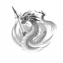 Mulan, dragon, flames, sword tattoo design idea