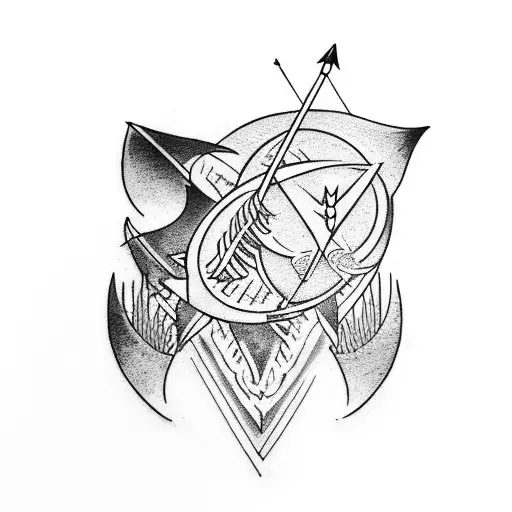 Phases of the moon vertically with arrow and bat wings tattoo design idea