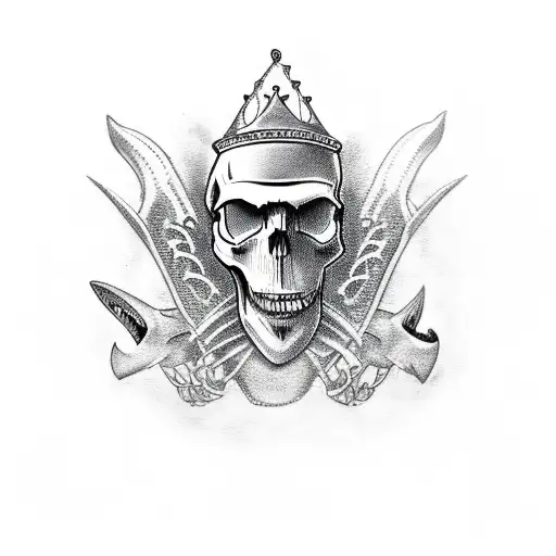 skull with crown and shark tattoo design idea