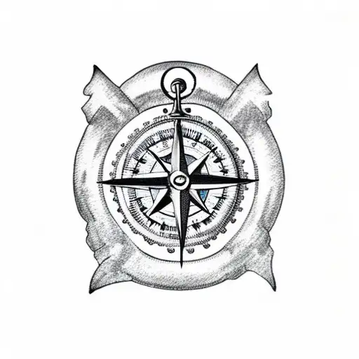 Shark with anchor and a compass and clock and skull with crown sleeve tattoo design idea