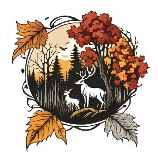 Forest in autumn tattoo design idea
