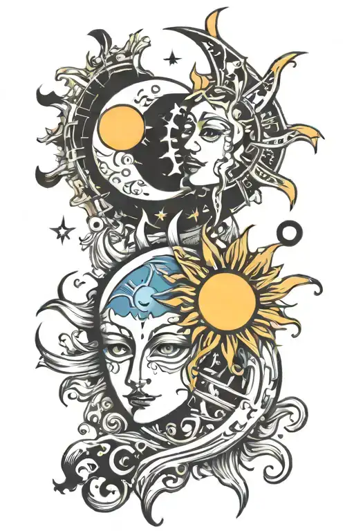 sun and moon merging together tattoo design idea