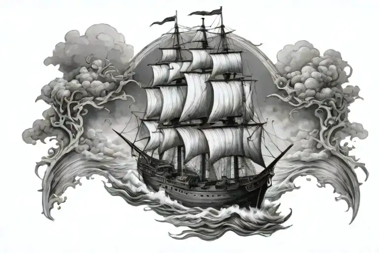 ship battle scene tattoo design idea