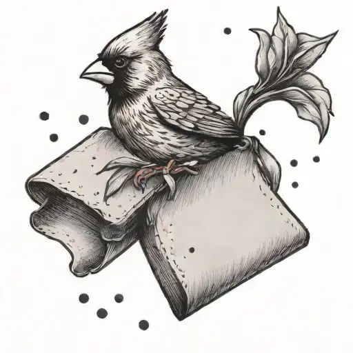 flying cardinal carrying paper that says love Grammy tattoo design idea