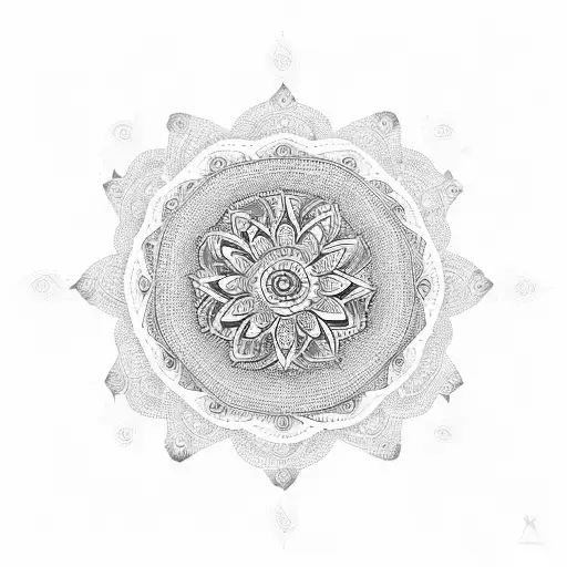 A vibrant Indian mandala with spiritual symbols and motifs tattoo design idea