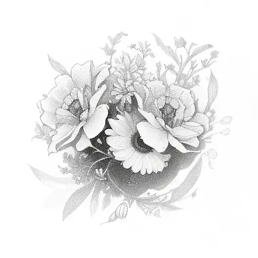 flowers and birds in a horizontal rectangle  tattoo design idea