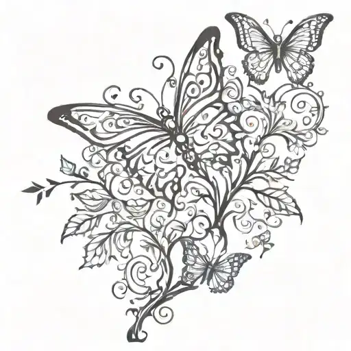 Butterfly, tree, Phoenix and courage & faith tattoo design idea