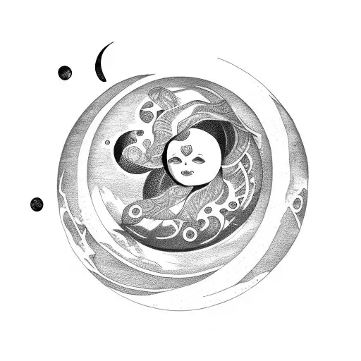 moon rising from a uterus with the golden ratio  tattoo design idea