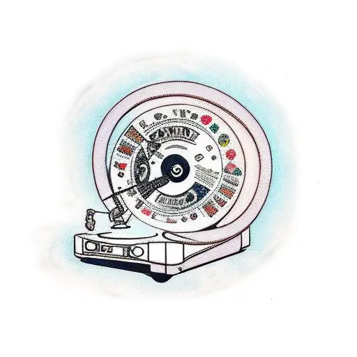 A traditional record player with the numbers 11:11 on the spinning vinyl tattoo design idea