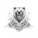 tattoo on the neck, angry bear in the style of viking patterns tattoo design idea