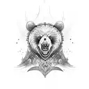 tattoo on the neck, angry bear in the style of viking patterns tattoo design idea