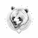 tattoo on the neck, angry bear in the style of viking patterns tattoo design idea