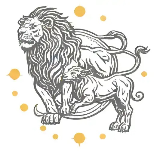 lion and bull with sun and moon merging together tattoo design idea
