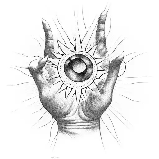praying hand with Sun tattoo design idea