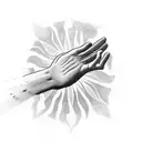 praying hand with Sun tattoo design idea
