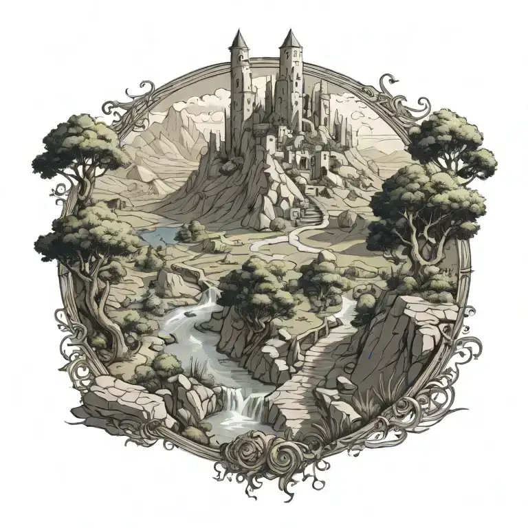 A fantasy landscape inspired by Runescape tattoo design idea