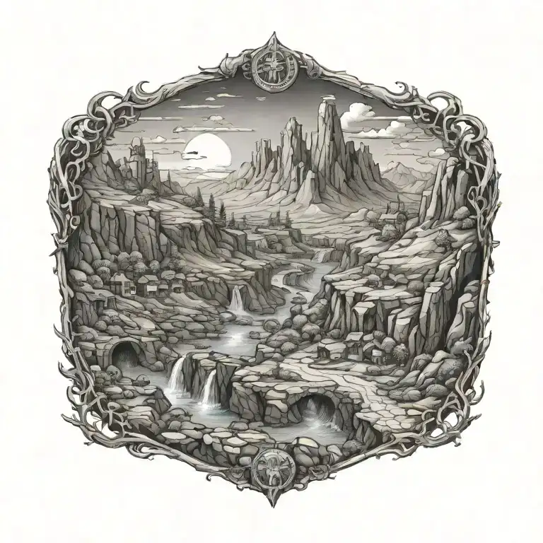 A fantasy landscape inspired by Runescape tattoo design idea