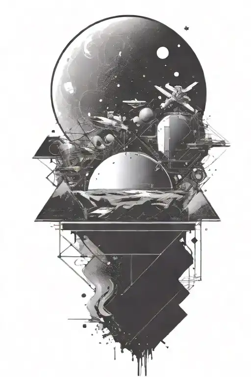 A space landscape inspired by technology that incorporates a tiny amount of cyan tattoo design idea