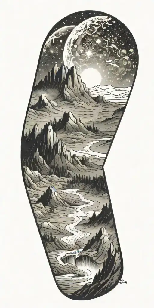Galaxy landscape tattoo design idea