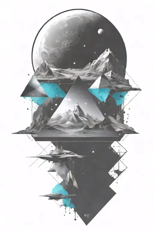 A space landscape inspired by technology incorporating triangles into the scene and a small amount of cyan tattoo design idea