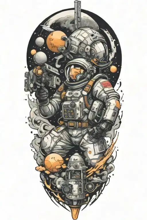  japanese space theme with video game elements tattoo design idea