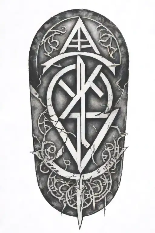 an air rune, law rune, and earth rune intertwined tattoo design idea