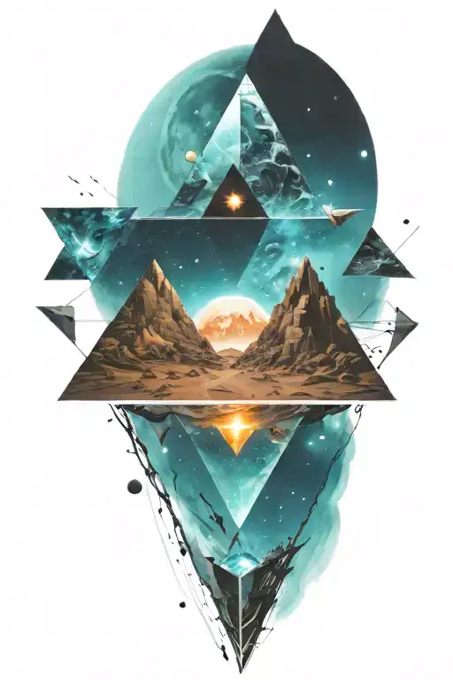 A space landscape inspired by technology incorporating triangles into the scene and a small amount of cyan tattoo design idea