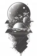 A space landscape inspired by technology that incorporates a tiny amount of cyan tattoo design idea