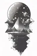 A space landscape inspired by technology that incorporates a tiny amount of cyan tattoo design idea