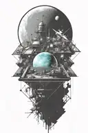 A space landscape inspired by technology that incorporates a tiny amount of cyan tattoo design idea