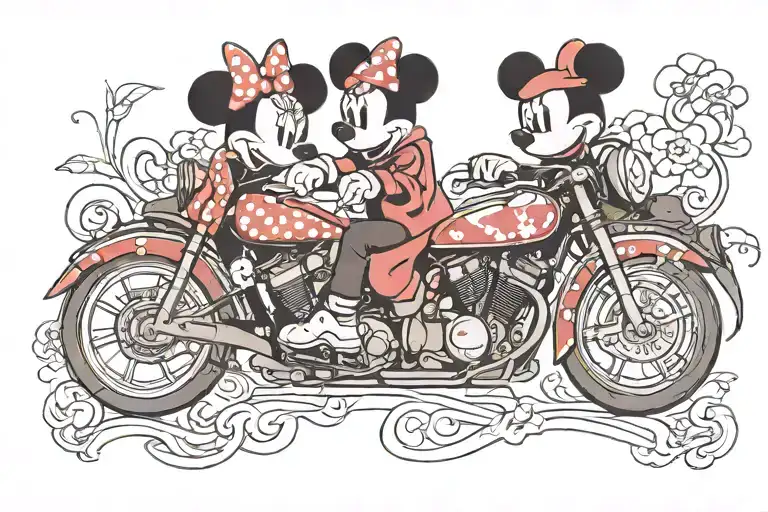 minnie and mickey on a yamaha r1 tattoo design idea